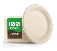 Yidaxing 100 Pcs Assiettes Jetables, Grande Assiettes Rondes en Canne à Sucre Biodégradables, Vaisselle en Carton Écologique pour Fête Camping Pique-Niques Barbecues(22.8cm, Couleur du Bois)