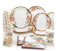 Yidaxing 125pcs Vaisselles Jetables Or Rose Fleurs, Assiettes Hawaïennes Gobelets Pailles Serviettes pour Décoration Fête de Mariage Anniversaire Baby Shower, 25 Invités