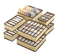 Yidaxing Organisateur de Tiroir Pliable, Lot de 8 Rangement Non-tissé pour sous-vètements Soutien-Gorges Chaussettes Boîte de Rangement à Compartiment Diviseurs Rangement Gain de Place- Beige