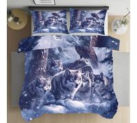 Yidbhsse Aigle Loup Housse De Couette Microfibre 3 Pièces, Animaux Sauvages Parure De Lit Fermeture Eclair 240x260 cm, Hiver Neige Parure Linge De Lit avec 2 Taie d'oreiller