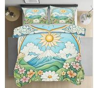 Yidbhsse Berg Wasser Housse De Couette 2 Personnes, Sonne Sonnenaufgang Linge De Lit 240x260 cm, Natur Landschaft Parure De Lit Fermeture Éclair 3 Pièces Microfibre avec 2 Taies d'oreiller 65x65 cm