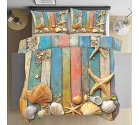 Yidbhsse Bois Coquillage Parure De Lit 220x240 Adulte, Étoiles De Mer Housse De Couette Fermeture Éclair Microfibre, Parure De Drap Océan Thème Linge De Lit, Draps Et 2 Taies D'oreillers