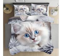 Yidbhsse Chat Kawaii Housse De Couette 90x190, Mignon Animaux Parure De Lit,Housse Couette Fermeture Éclair Chat Siamois Linge De Lit Soft, Draps Et Taies D'oreillers
