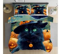 Yidbhsse Halloween Animaux Parure De Lit 140x200, Parure De Drap Noir Chat Housse De Couette Microfibre Citrouille Parure De Couette Fermeture Éclair avec 2 Taies d'oreiller