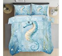 Yidbhsse Hippocampe Animaux Parure de lit 140x200, Parure de Drap Océan Animal Housse de Couette Microfibre Mer Bulle Parure de Couette Fermeture éclair avec 2 Taies d'oreiller