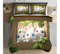 Yidbhsse Lapin Mignon Housse de Couette 90x190, Animaux Enfant Parure de lit,Housse Couette Fermeture éclair Dessin Animé Linge de lit Soft, draps et taies d'oreillers