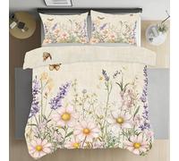 Yidbhsse Lavande Marguerite Parure De Lit 220x240 Adulte, Motif Fleur Housse De Couette Fermeture Éclair Microfibre, Parure De Drap Floral Botanique Linge De Lit, Draps Et 2 Taies D'oreillers