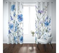 Yidbhsse Opaque À Oeillets Bleu Plante Draperies 140x245 cm, Rideaux Occultant Thermique Isolant Motif Fleur Lot De 2, Floral Botanique Rideau Opaque Anti Froid pour Chambre Salon