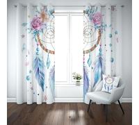 Yidbhsse Rideau Occultant Thermique Attrape-Rêves À Oeillets, Rideaux Opaque Anti Froid Plume Étoiles Lot De 2 132x160 cm Enfant Fille Blackout Curtains pour Chambre Salon Chambre Bebe
