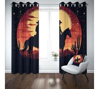 Yidbhsse Rideau Occultant Thermique Silhouette Cheval À Oeillets, Rideaux Opaque Anti Froid Cowboy Western Lot De 2 132x160 cm Cactus Soleil Blackout Curtains pour Chambre Salon Chambre Bebe