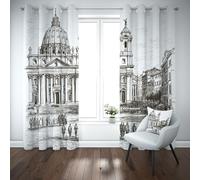 Yidbhsse Rideau Opaque Architecture Européen À Oeillets, Rideaux Occultant Thermique Isolant Noir Et Blanc Rideau Chambre Salon Anti Froid Et ChaleurPeinture Lot De 2 140x240 cm