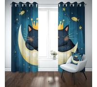 Yidbhsse Rideaux Occultant À Oeillets Mignon Chat Lot De 2 Dessin Animé Rideau Thermiques Anti Froid Animaux Lune Rideau Opaque 140x145 cm pour Chambre Salon Chambre Bebe