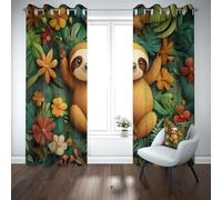Yidbhsse Rideaux Occultant À Oeillets Mignon Paresseux Lot De 2 Animaux Tropical Rideau Thermiques Anti Froid Dessin Animé Rideau Opaque 140x145 cm pour Chambre Salon Chambre Bebe