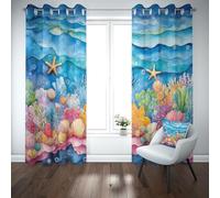 Yidbhsse Rideaux Occultant Étoiles De Mer À Oeillets,Rideaux Occultant Thermique Isolant Océan Vagues Draperies Opaque Anti Froid Coquillage Corail Lot De 2 pour Chambre Salon 140x260 cm
