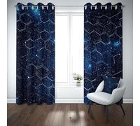 Yidbhsse Rideaux Occultant Geometrique Hexagone À Oeillets,Rideaux Occultant Thermique Isolant Ciel Étoilé Draperies Opaque Anti Froid Science-Fiction Lot De 2 pour Chambre Salon 140x240 cm