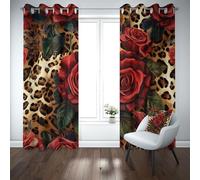 Yidbhsse Rideaux Occultant Léopard Plante À Oeillets,Rideaux Occultant Thermique Isolant Motif Fleur Draperies Opaque Anti Froid Floral Botanique Lot De 2 pour Chambre Salon 140x240 cm