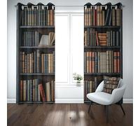 Yidbhsse Rideaux Occultant Livres Bibliothèque À Oeillets,Rideaux Occultant Thermique Isolant Vintage Étagère Draperies Opaque Anti Froid Mode Rétro Lot De 2 pour Chambre Salon 140x260 cm