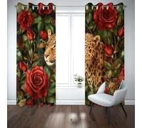 Yidbhsse Rideaux Occultant Motif Fleur À Oeillets,Rideaux Occultant Thermique Isolant Léopard Animaux Draperies Opaque Anti Froid Floral Botanique Lot De 2 pour Chambre Salon 140x240 cm