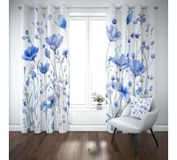 Yidbhsse Rideaux Occultant Motif Fleur Lot De 2 117x183 cm, Rideau Thermique Anti Froid Bleu Plante Rideau Opaque Floral Botanique À Oeillets Occultant Draperies pour Chambre Salon Bureau