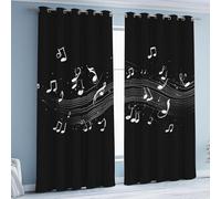 Yidbhsse Rideaux Occultant Notes De Musique Lot De 2 117x183 cm, Rideau Thermique Anti Froid Musique Thème Rideau Opaque Noir Et Blanc À Oeillets Occultant Draperies pour Chambre Salon Bureau