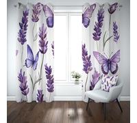 Yidbhsse Rideaux Occultant Papillon Violet Lot De 2 117x183 cm, Rideau Thermique Anti Froid Animaux Aquarelle Rideau Opaque Lavande Fleur À Oeillets Occultant Draperies pour Chambre Salon Bureau