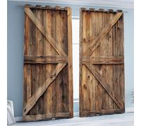 Yidbhsse Rideaux Occultant Porte en Bois À Oeillets,Rideaux Occultant Thermique Isolant Vintage Nostalgie Draperies Opaque Anti Froid Rural Plank Lot De 2 pour Chambre Salon 140x260 cm