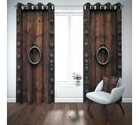 Yidbhsse Rideaux Occultant Porte en Bois Lot De 2 117x183 cm, Rideau Thermique Anti Froid Plank Bois Rideau Opaque Vintage Nostalgie À Oeillets Occultant Draperies pour Chambre Salon Bureau