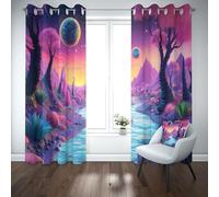 Yidbhsse Rideaux Occultant Thermique Isolant Planète Univers Lot De 2, Rideau À Oeillets Isolant Anti Froid Thème De L’Espace Rideau Opaque Arbre Montagne pour Chambre Salon 110x160 cm