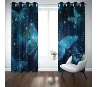Yidbhsse Rideaux Opaque À Oeillets Bleu Papillon Rideau Occultant Opaque Fantaisie Animaux Lot De 2 140x225 cm, Occultant Draperies Ciel Étoilé pour Adulte Bebe Chambre Salon