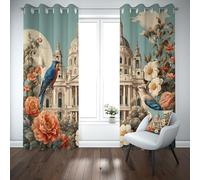 Yidbhsse Rideaux Opaque À Oeillets Européen Château Rideau Occultant Opaque Architecture Lot De 2 140x225 cm, Occultant Draperies Oiseau Floral pour Adulte Bebe Chambre Salon