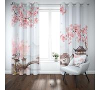 Yidbhsse Rideaux Opaque À Oeillets Fleurs De Cerisier Rideau Occultant Opaque Motif Fleur Lot De 2 140x225 cm, Occultant Draperies Botanique Architecture pour Adulte Bebe Chambre Salon