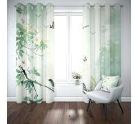 Yidbhsse Rideaux Opaque À Oeillets Oiseau Botanique Rideau Occultant Opaque Motif Feuilles Lot De 2 140x225 cm, Occultant Draperies Printemps Vert Clair pour Adulte Bebe Chambre Salon