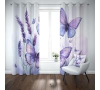 Yidbhsse Rideaux Opaque À Oeillets Papillon Violet Rideau Occultant Opaque Animaux Aquarelle Lot De 2 140x225 cm, Occultant Draperies Lavande Fleur pour Adulte Bebe Chambre Salon