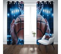 Yidbhsse Rideaux Thermiques Isolants Anti Froid Basketball Sport Lot De 2 117x137 cm, Arena Wettbewerb Rideaux Occultant À Oeillets, Garçon Enfant Opaque Rideau pour Chambre Et Salon