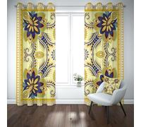 Yidbhsse Rideaux Thermiques Isolants Anti Froid Impression Ethnique Lot De 2 117x137 cm, Jaune Fleur Rideaux Occultant À Oeillets, Exotique Tribal Opaque Rideau pour Chambre Et Salon