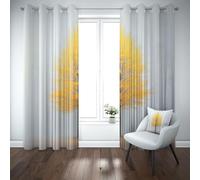 Yidbhsse Rideaux Thermiques Isolants Anti Froid Jaune Arbre Lot De 2 117x137 cm, Motif Botanique Rideaux Occultant À Oeillets, Moderne Simplicité Opaque Rideau pour Chambre Et Salon