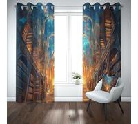 Yidbhsse Rideaux Thermiques Isolants Anti Froid Livre Bibliothèque Lot De 2 117x137 cm, Étagère Fantaisie Rideaux Occultant À Oeillets, Ciel Étoilé Opaque Rideau pour Chambre Et Salon