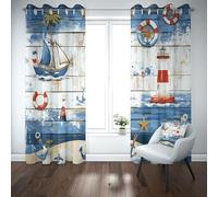 Yidbhsse Rideaux Thermiques Isolants Anti Froid Mer Bateau Lot De 2 117x137 cm, Océan Ancre Rideaux Occultant À Oeillets, Phare Plank Opaque Rideau pour Chambre Et Salon