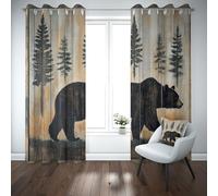Yidbhsse Rideaux Thermiques Isolants Anti Froid Ours Animaux Lot De 2 117x137 cm, Pin Arbre Rideaux Occultant À Oeillets, Nostalgie Sauvage Opaque Rideau pour Chambre Et Salon
