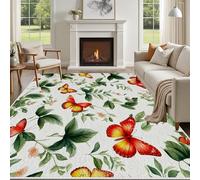 Yidbhsse Tapis Chambre Animaux Plante, Grand Tapis Papillon Interieur À Poils Courts, TapisFeuille Botanique Lavable Antidérapant pour Cuisine Decoration Salon 160x230 cm