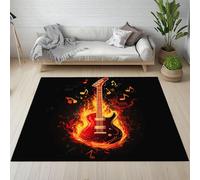 Yidbhsse Tapis Chambre Guitare Flamme, Grand Tapis Notes De Musique Interieur À Poils Courts, TapisMusique Rock Lavable Antidérapant pour Cuisine Decoration Salon 160x220 cm
