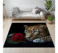 Yidbhsse Tapis Chambre Léopard Thème, Grand Tapis Sauvage Animaux Interieur À Poils Courts, TapisMotif Fleur Lavable Antidérapant pour Cuisine Decoration Salon 160x220 cm