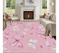 Yidbhsse Tapis Chambre Papillon, Grand Tapis Rose Animaux Interieur À Poils Courts, TapisEnfant Fille Lavable Antidérapant pour Cuisine Decoration Salon 160x230 cm