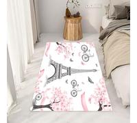 Yidbhsse Tapis Chambre Tour Eiffel, Paris, Grand Tapis Impression Botanique Interieur À Poils Courts, TapisFleurs De Cerisier Lavable Antidérapant pour Cuisine Decoration Salon 160x220 cm