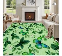 Yidbhsse Tapis De Sol Animaux Floral, Chambre Antidérapant, Tapis Vert Papillon Interieur Poils Courts, Grand Tapis Salon Feuille Botanique Doux Lavable Résistant pour Cuisine 120x170 cm