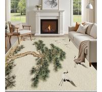 Yidbhsse Tapis De Sol Grue À Couronne Rouge, Chambre Antidérapant, Tapis Animaux Oiseau Interieur Poils Courts, Grand Tapis Salon Arbre Pin Doux Lavable Résistant pour Cuisine 120x170 cm