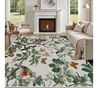 Yidbhsse Tapis De Sol Oiseau Animaux, Chambre Antidérapant, Tapis Motif Feuilles Interieur Poils Courts, Grand Tapis Salon Fleur Botanique Doux Lavable Résistant pour Cuisine 140x200 cm