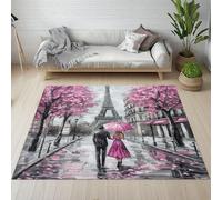 Yidbhsse Tapis De Sol Tour Eiffel, Paris, Chambre Antidérapant, Tapis Ville Européen Interieur Poils Courts, Grand Tapis Salon Valentin Romantique Doux Lavable Résistant pour Cuisine 120x170 cm