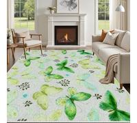 Yidbhsse Tapis D'entrée Animaux Botanique 120x160 cm, Tapis De Salon Vert Papillon Doux, Paillasson Feuille Antidérapant Machine, Matelas De Sol Poils Courts pour Chambre Cuisine Interieur