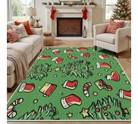 Yidbhsse Tapis D'entrée Arbre De Noël 120x160 cm, Tapis De Salon Vert Pentacle Doux, Paillasson Motif Botanique Antidérapant Machine, Matelas De Sol Poils Courts pour Chambre Cuisine Interieur